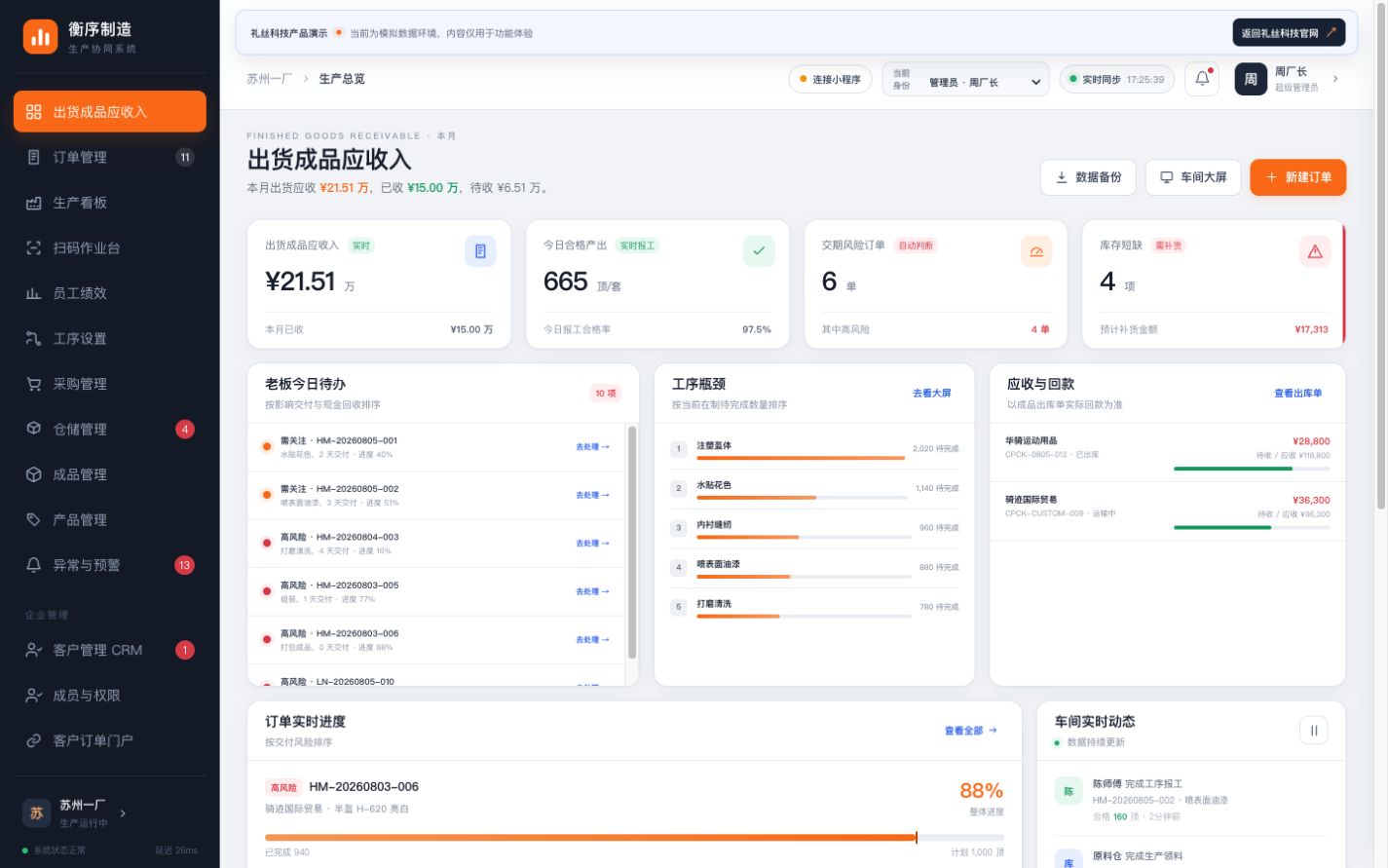 衡序制造生产协同系统界面效果图